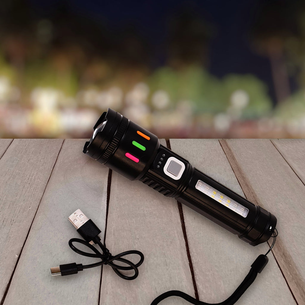ALVENZA LED Flashlight USB Rechargeable – Zoom & 5 Lighting Modes