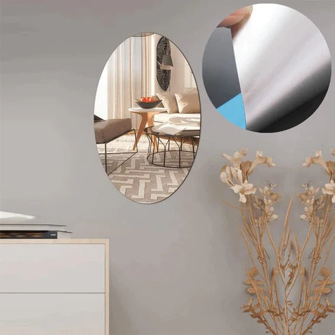ALVENZA Oval Mirror Wall Sticker – Frameless, Easy Peel & Stick | Indo Glow