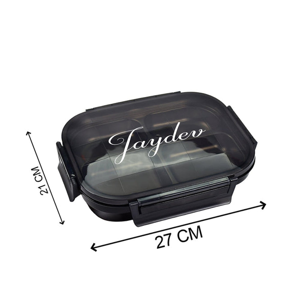 ALVENZA 4 Compartment Lunch Box – Stainless Steel & Transparent | CustomSpot