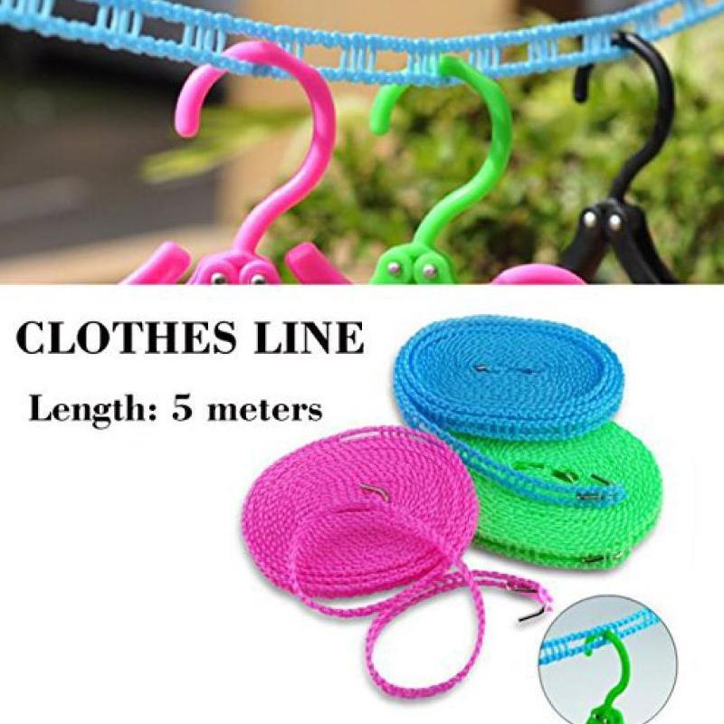 Nylon Clothesline 5m Windproof Rope with Hooks | BathNova - Detail View 5