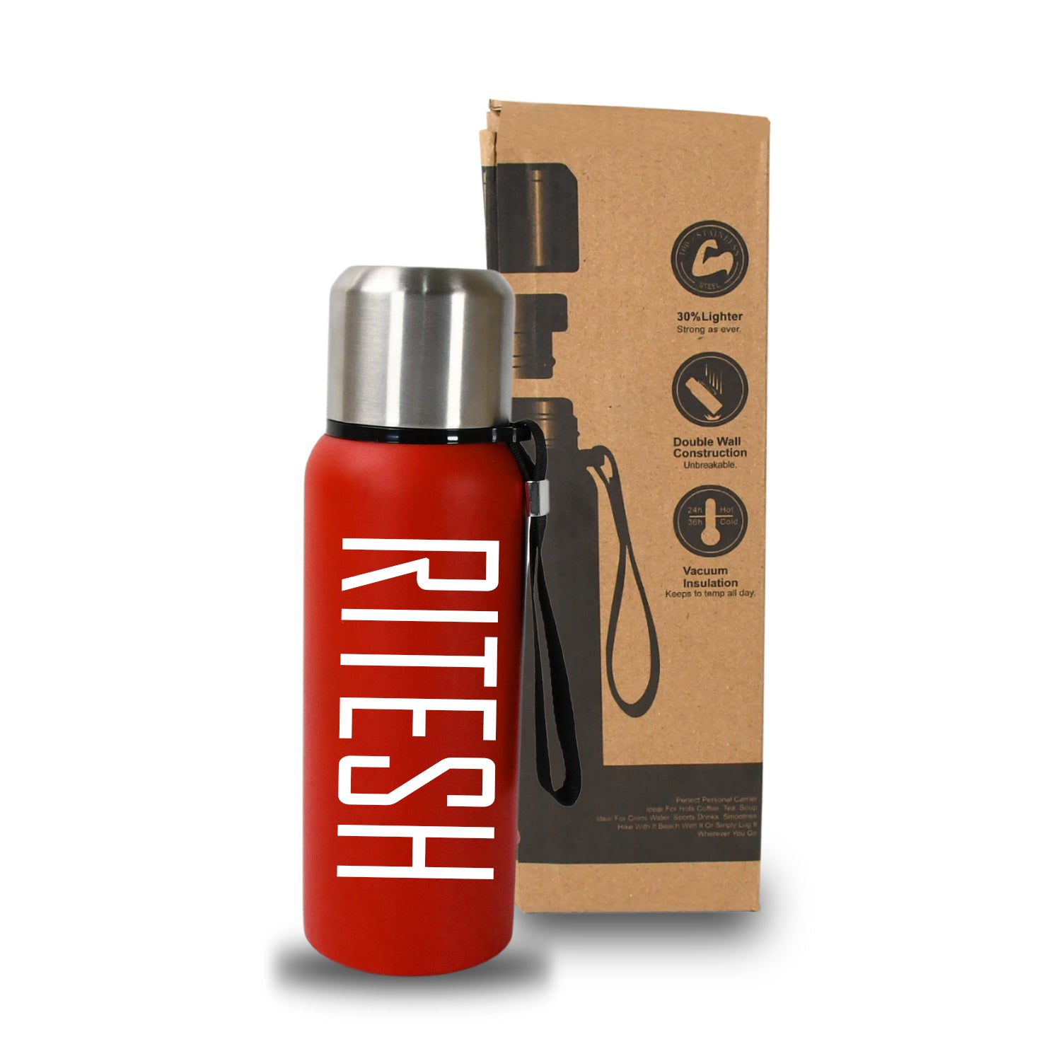 ALVENZA Personalized Stainless Steel Water Bottle – 600ml Leak-Proof Thermos | CustomSpot