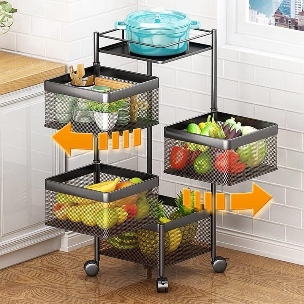 ALVENZA Kitchen Trolley – 4-Layer Metal Organizer for Fruits & Veggies | Tidy Table