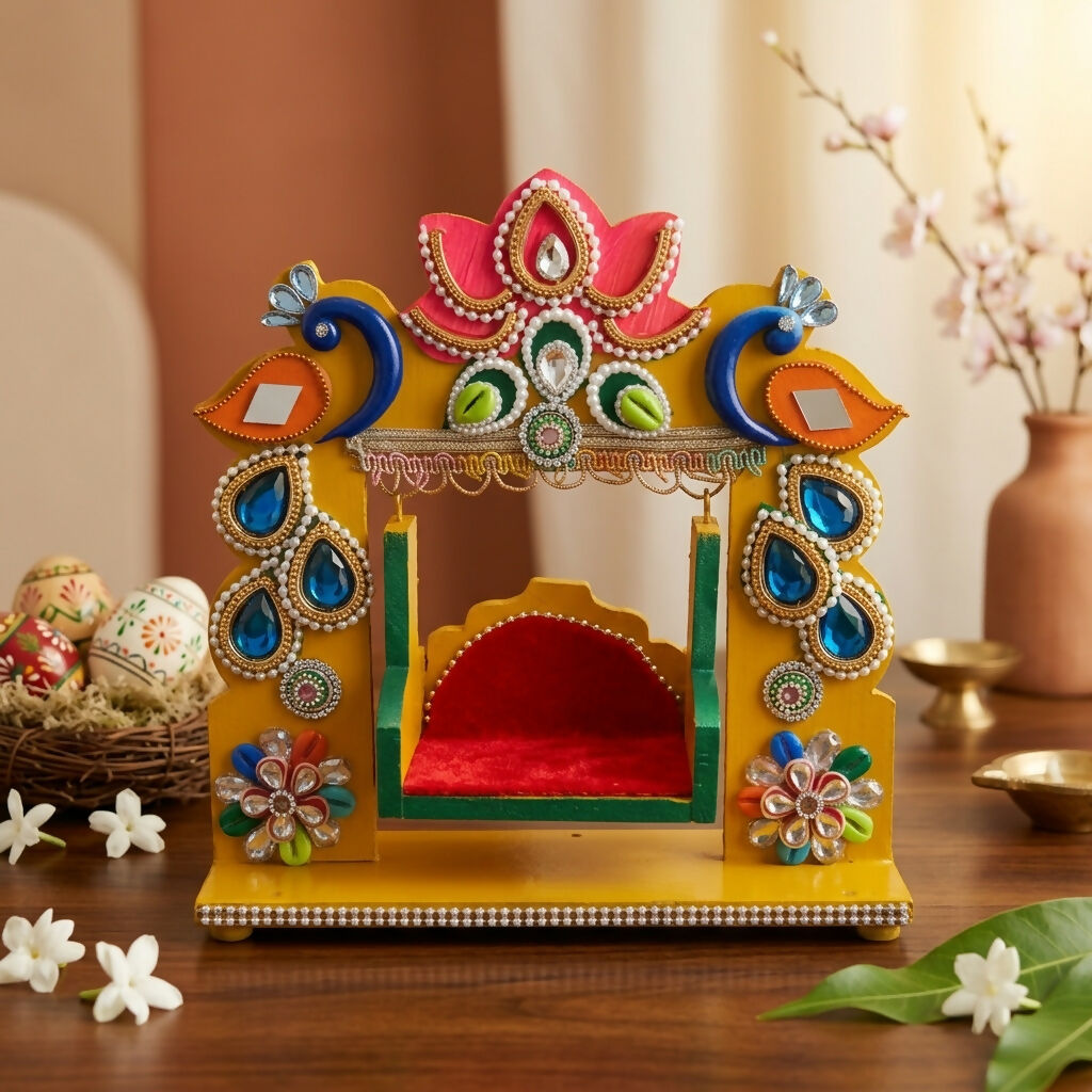 ALVENZA Decorative Laddu Gopal Jhula – Elegant Pooja Seating with Craftsmanship