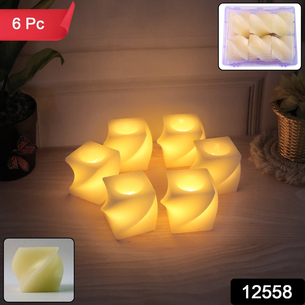 ALVENZA Square LED Flameless Candles – Set of 6 for Home Decor & Pooja