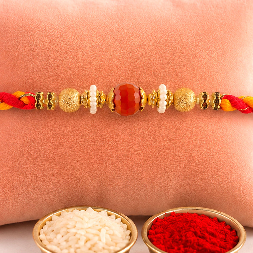 ALVENZA Beautiful Pearl Bead Rakhi with Soft Festive Shades and Elegant Designer Look