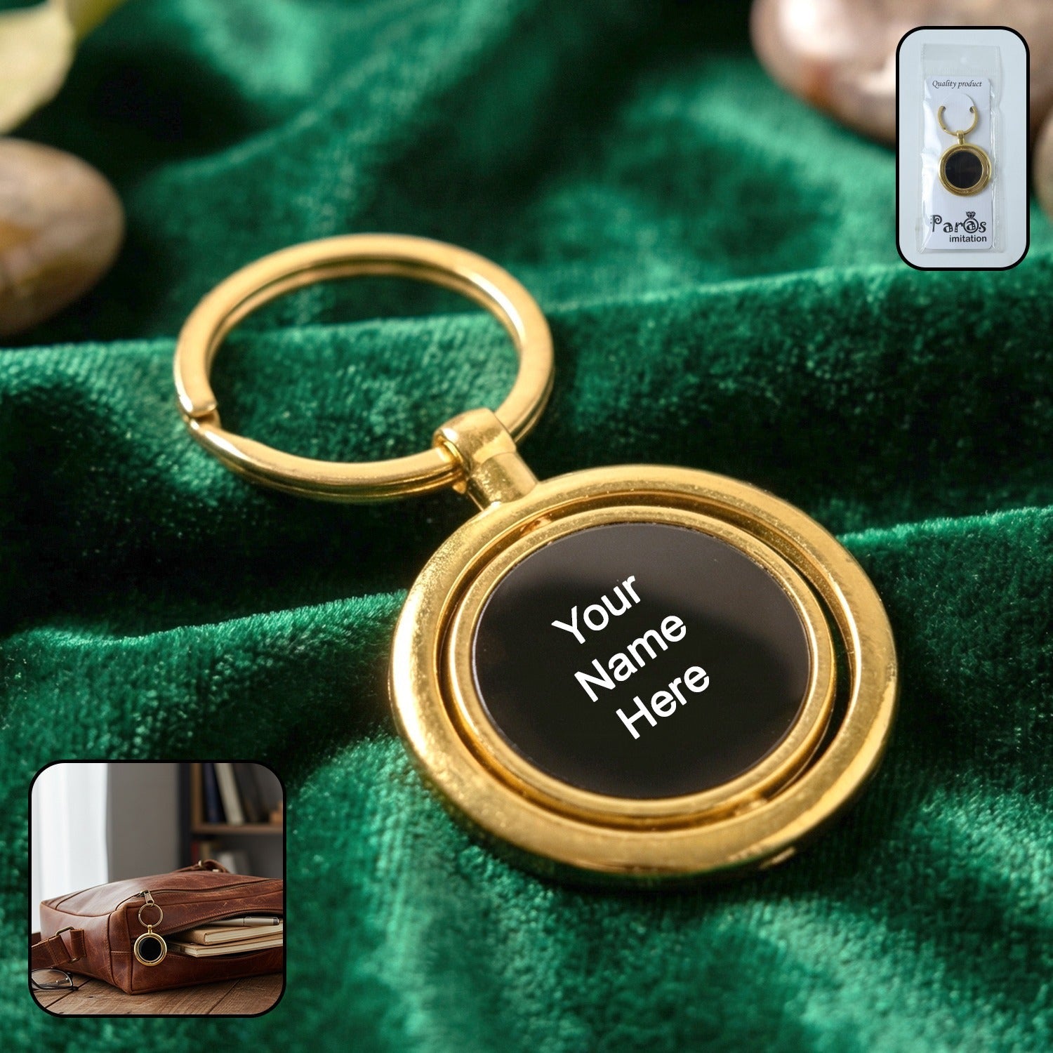 ALVENZA Gold Plated Keychain – Elegant Rotating Pendant for Keys & Bags