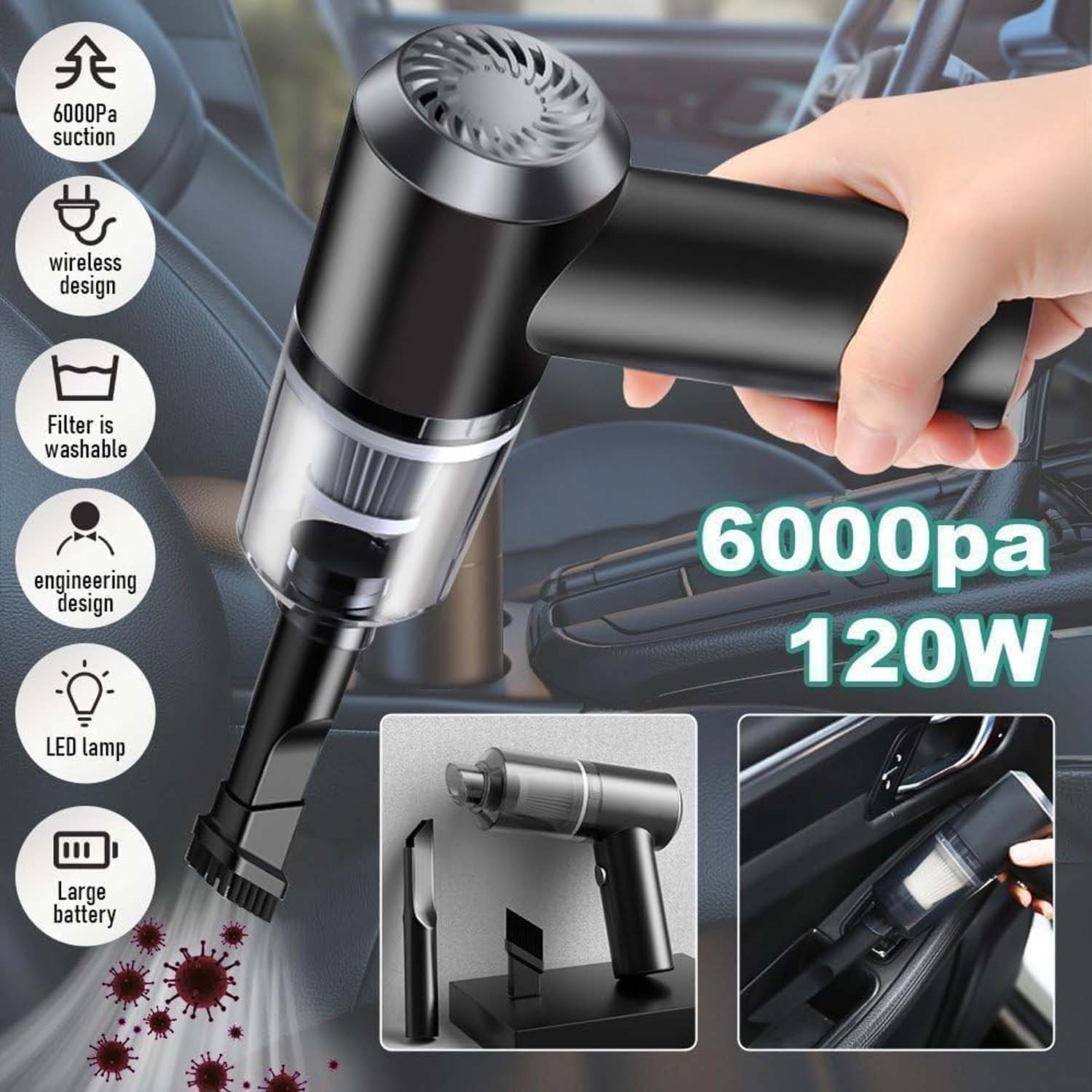 ALVENZA Mini Car Vacuum – Wireless, Portable & 3-in-1 Cleaner | Storenzo