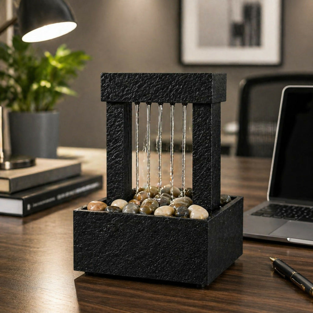 ALVENZA Indoor Water Fountain – Calming Cascading Pebbles & Modern Design