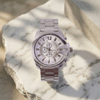 Men's Silver Analog Watch – Elegant Chronograph Design for Daily Wear