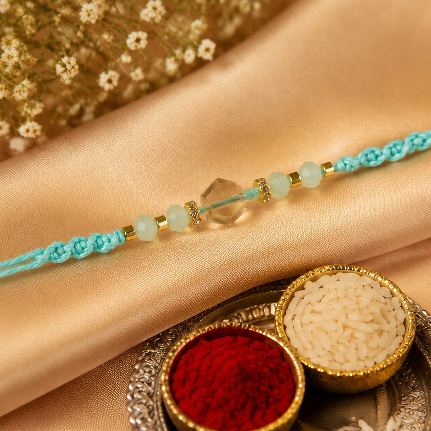 ALVENZA Premium Sparkle Designer Rakhi with Pearl Detail, Stone Centre and Gift Ready Style