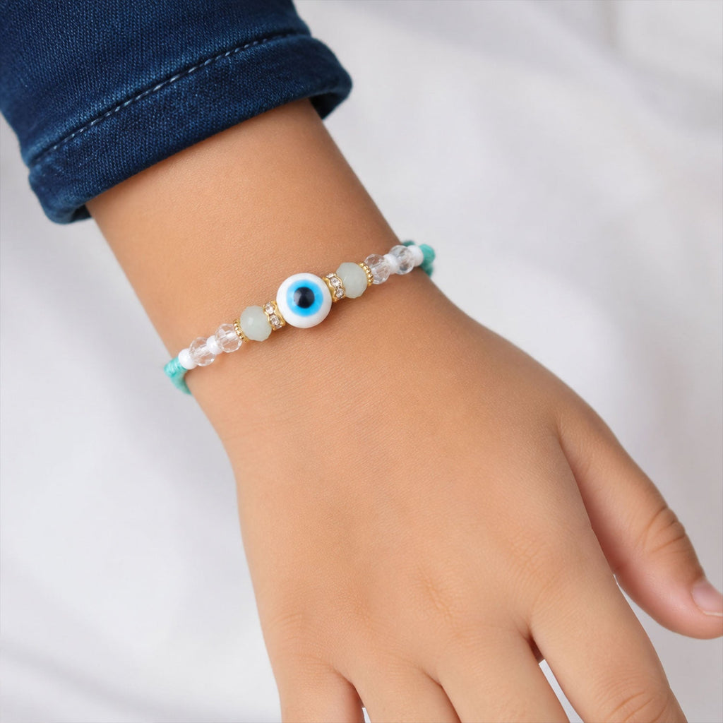 ALVENZA Blue Evil Eye Nazar Charm Rakhi with Turquoise Thread and Bracelet Style Beads