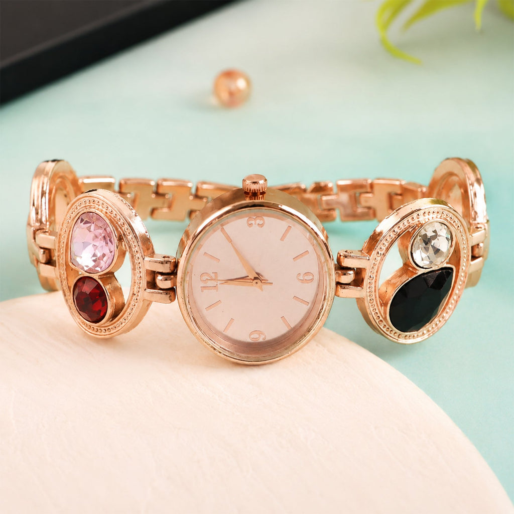 Rose Gold Bracelet Watch – Women's Analog with Crystal Stones