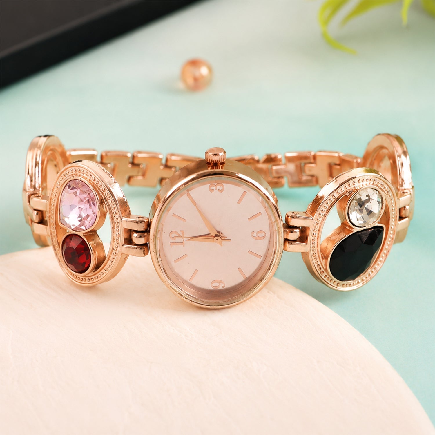 Rose Gold Bracelet Watch – Women's Analog with Crystal Stones