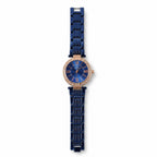 Women's Blue Analog Watch – Rose Gold Crystal Bezel Metal Strap
