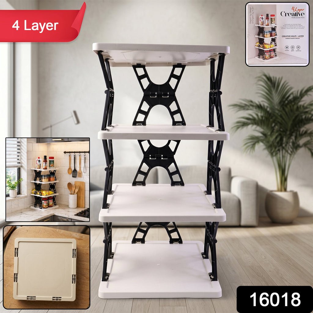 Multipurpose Foldable 4 Layer Storage Rack Space Saving Organizer - Front View