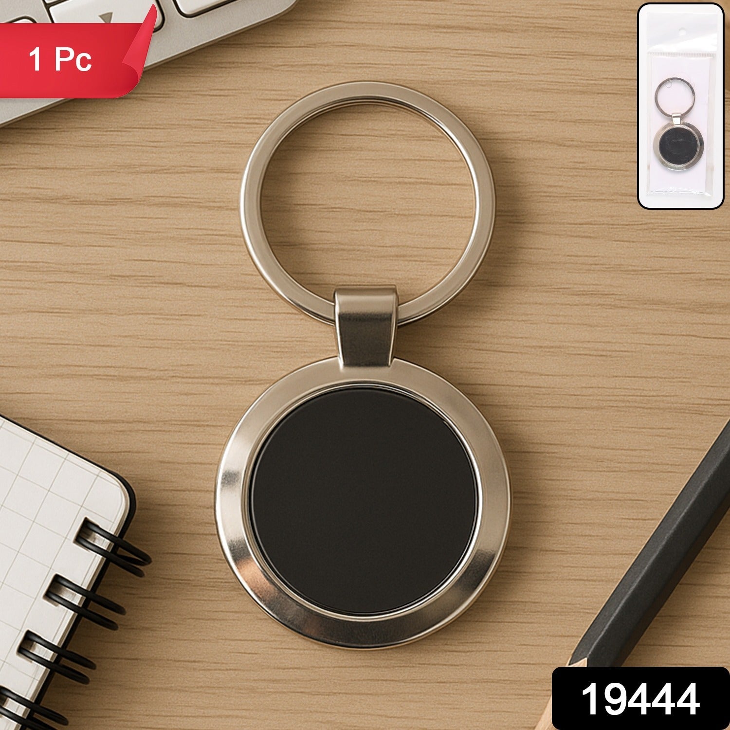 ALVENZA Round Metal Keychain – Durable Chrome Finish with Black Center