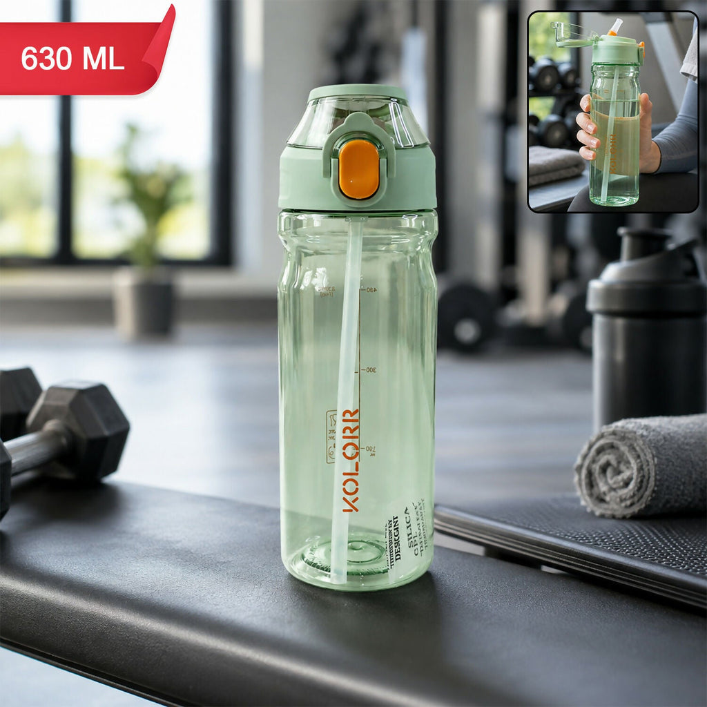ALVENZA KOLORR Leakproof Flip-Top Sports Water Bottle with Straw for Gym Use (630ML)