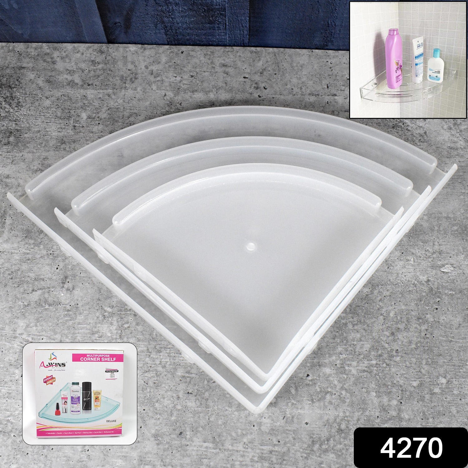 ALVENZA Plastic Corner Shelf Set – 3 Pcs Wall Mounted | Bathora