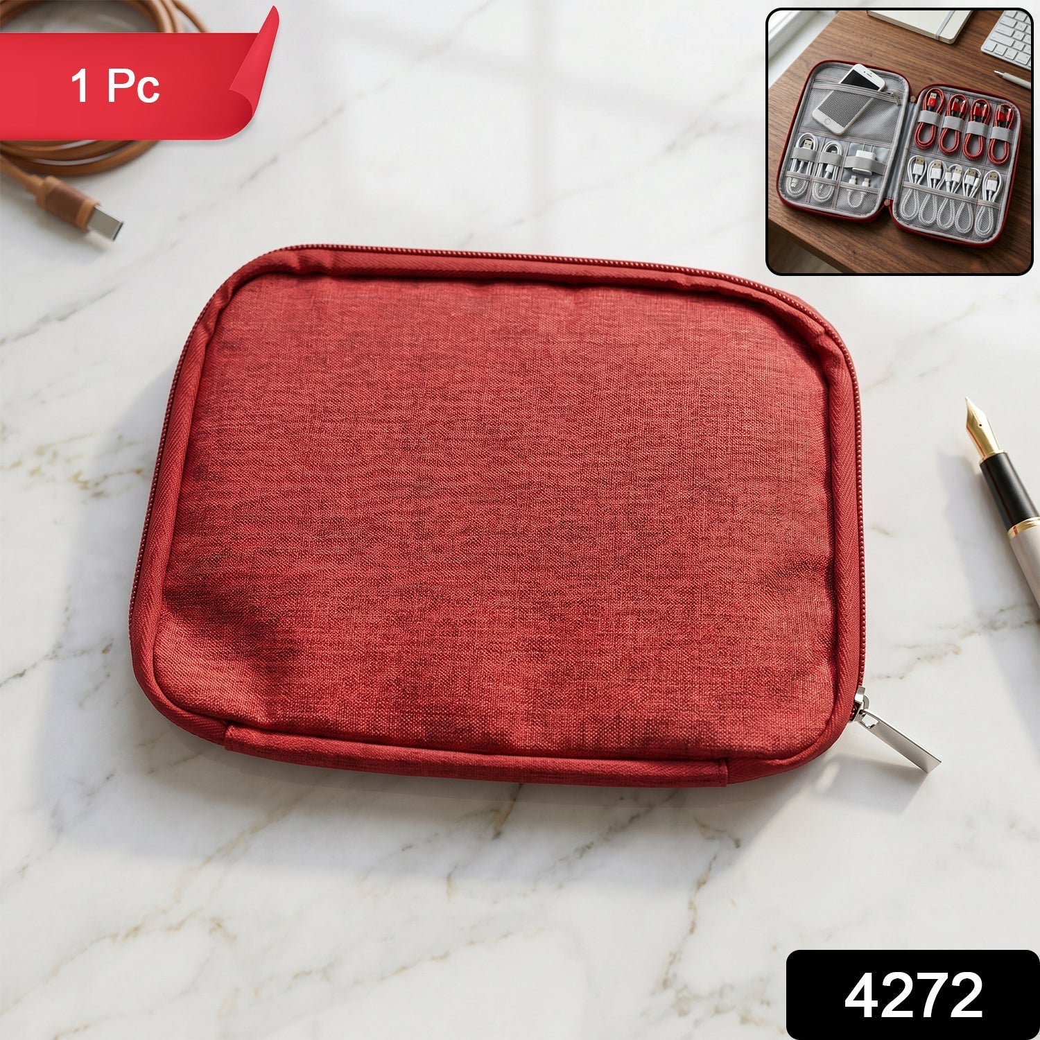 Multi-zip Pouch Organizer Compact Storage for Travel & Home - Side View