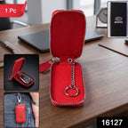 Leather Car Key Case Durable & Compact with Snap Hook for Easy Carrying - Side View