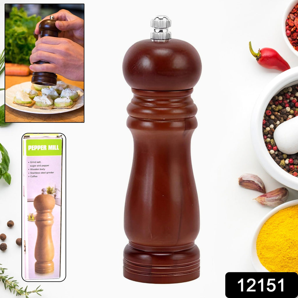 Wooden Pepper Mill Adjustable Ceramic Grinder | Grippy - Side View