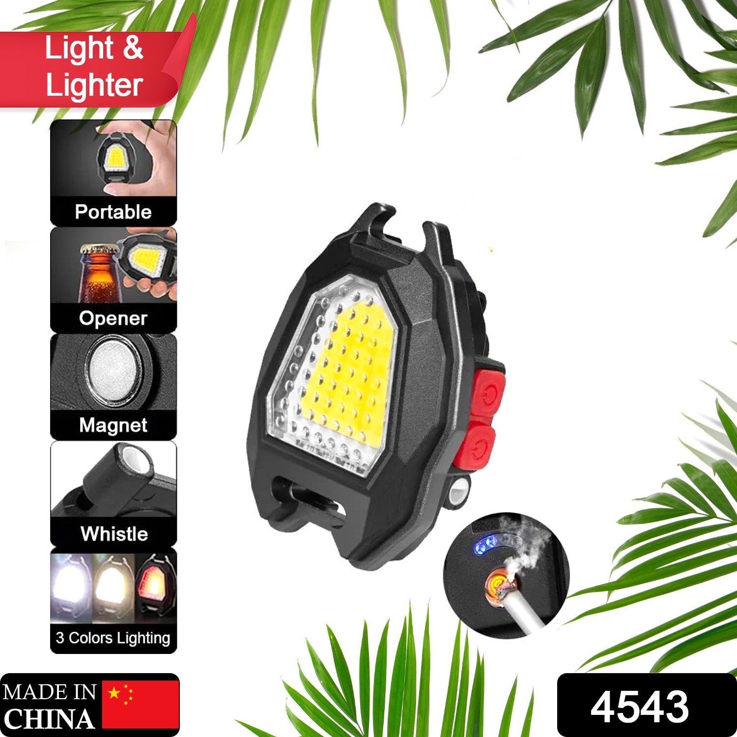 Camping Flashlight Triangular LED with Lighter & 6 Modes | Poravar - Side View