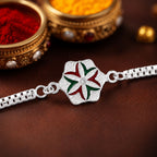 ALVENZA Silver Chain Rakhi - Elegant Flower Design for Brother
