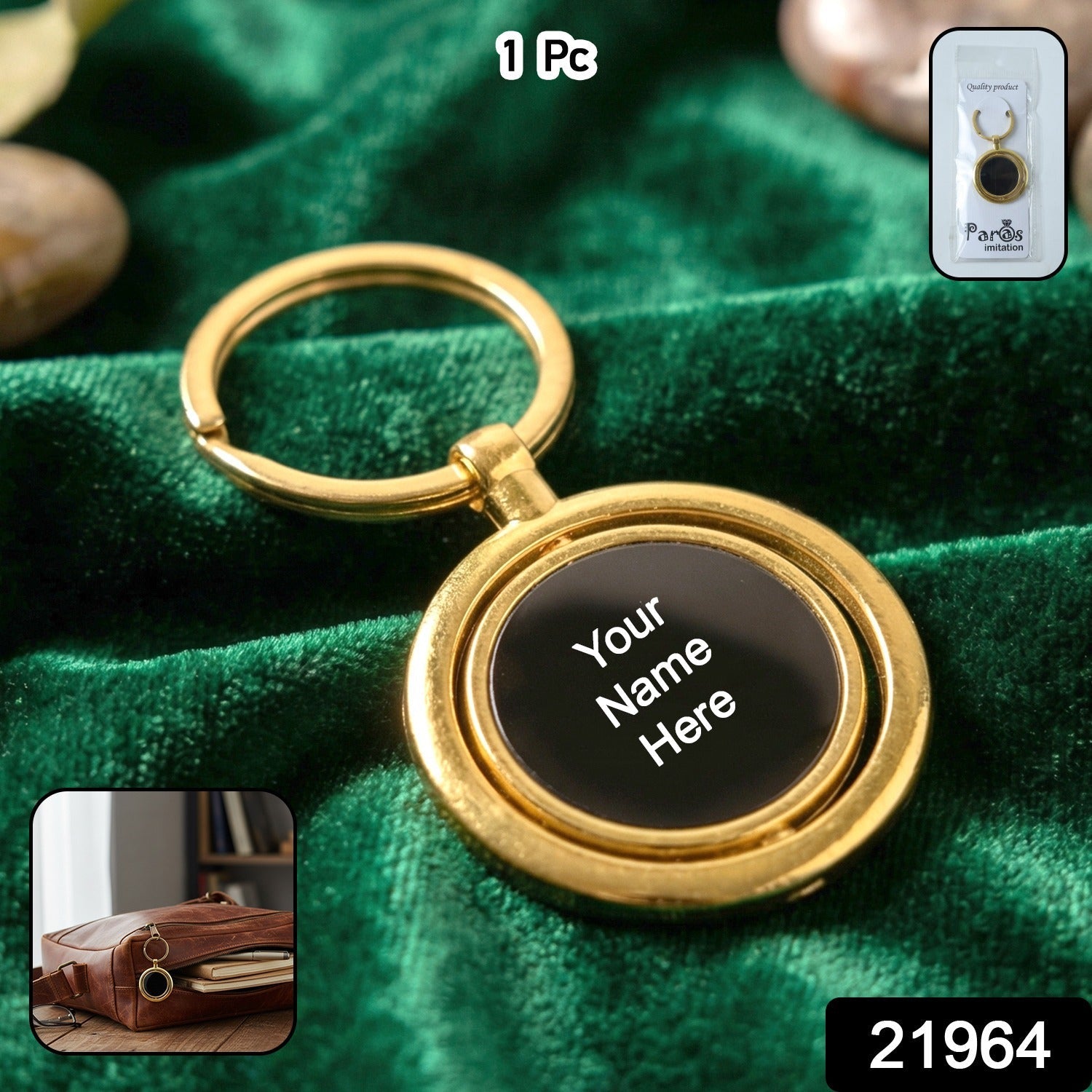 ALVENZA Gold Plated Keychain – Elegant Rotating Pendant for Keys & Bags