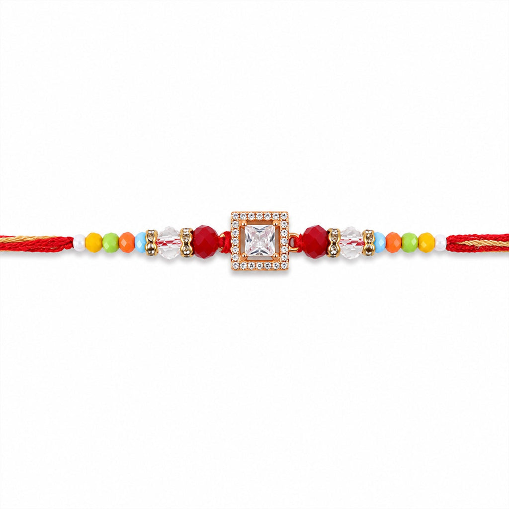 ALVENZA Multicolour Crystal Square Solitaire AD Stone Designer Rakhi for Brother