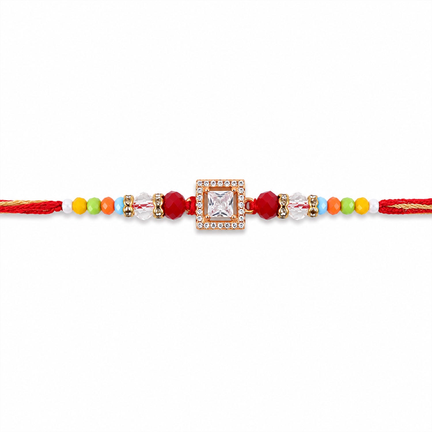 ALVENZA Multicolour Crystal Square Solitaire AD Stone Designer Rakhi for Brother