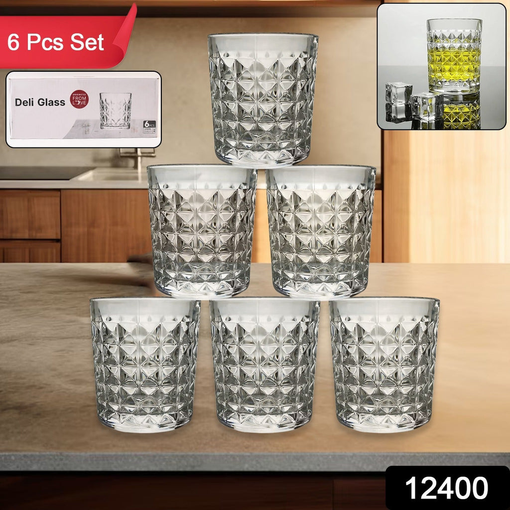 ALVENZA Glass Tumbler Set – Diamond-Cut 6 Pc Elegant Drinking Glasses | Serve Stellar