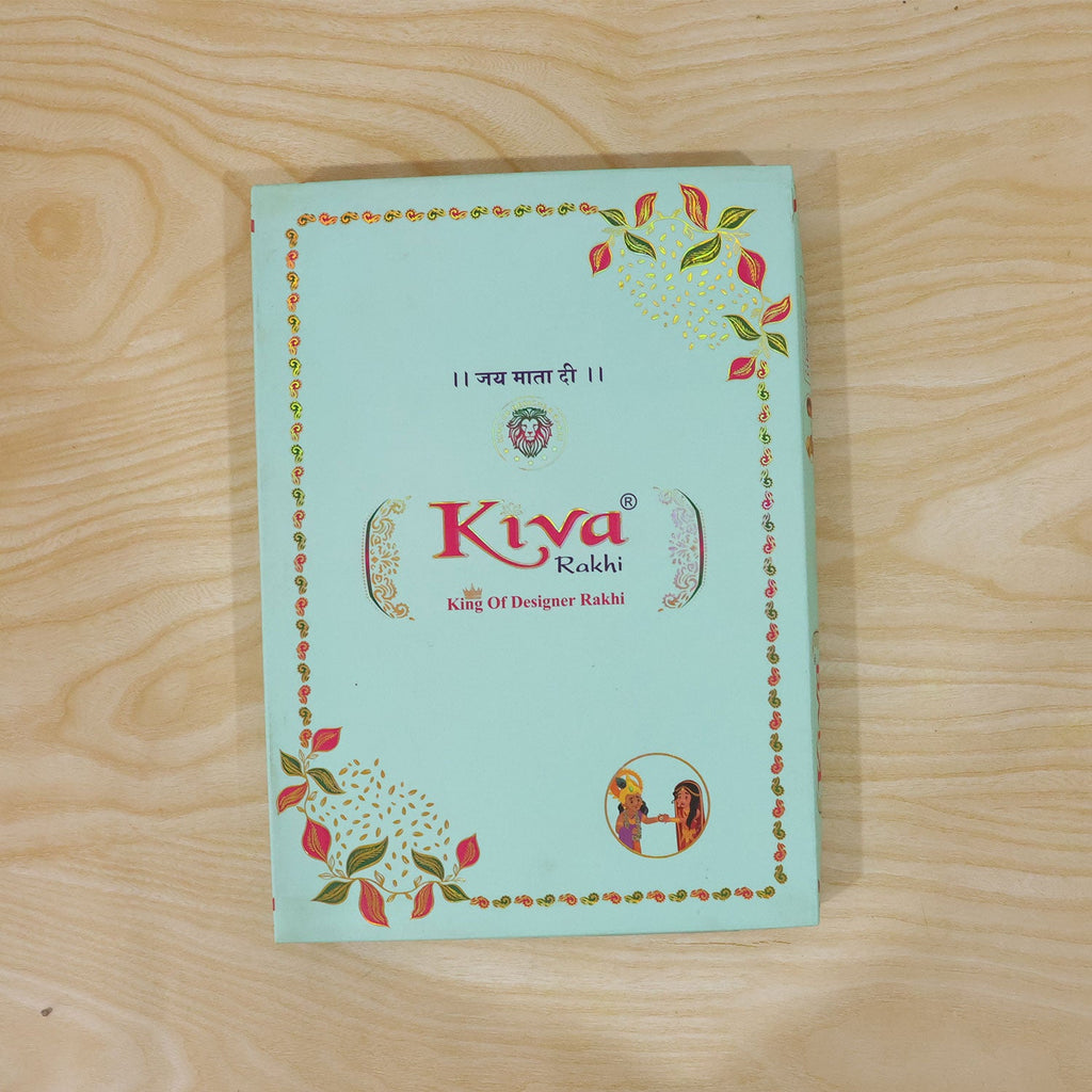 ALVENZA Sunburst Stone Rakhi with Magenta Centre, Pearl Beads, Roli Chawal Coin and Card Packing