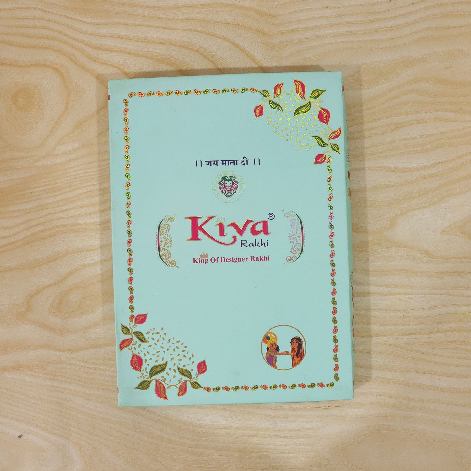 ALVENZA Sunburst Stone Rakhi with Magenta Centre, Pearl Beads, Roli Chawal Coin and Card Packing