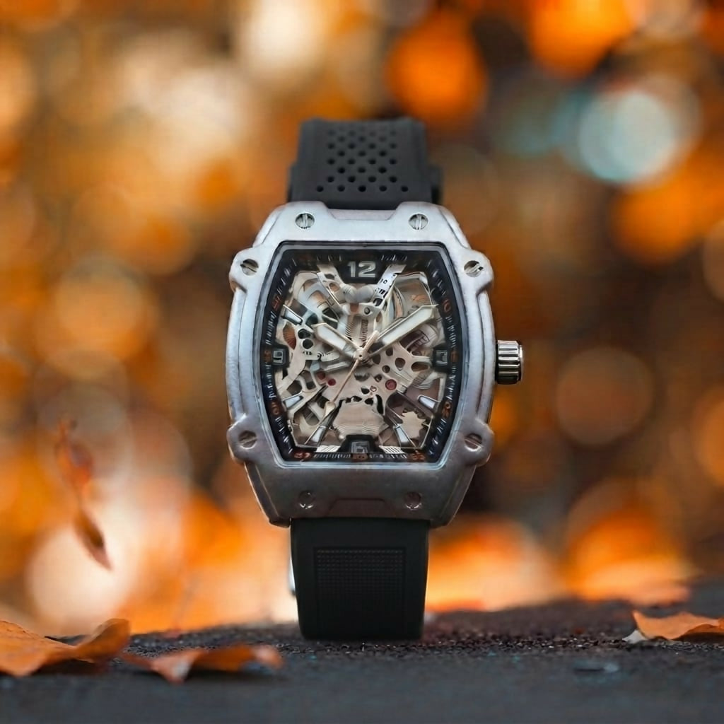 Premium Silver Dial Men's Watch With Silicone Strap For Trendy Casual Style