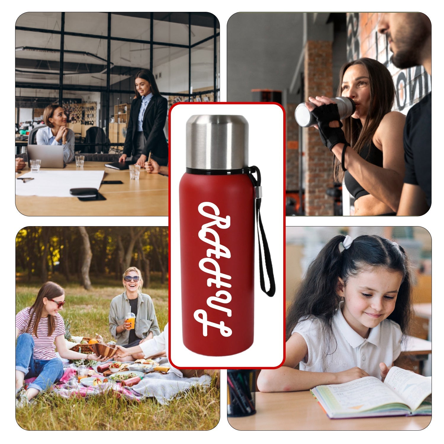 ALVENZA Personalized Stainless Steel Water Bottle – 600ml Leak-Proof Thermos | CustomSpot