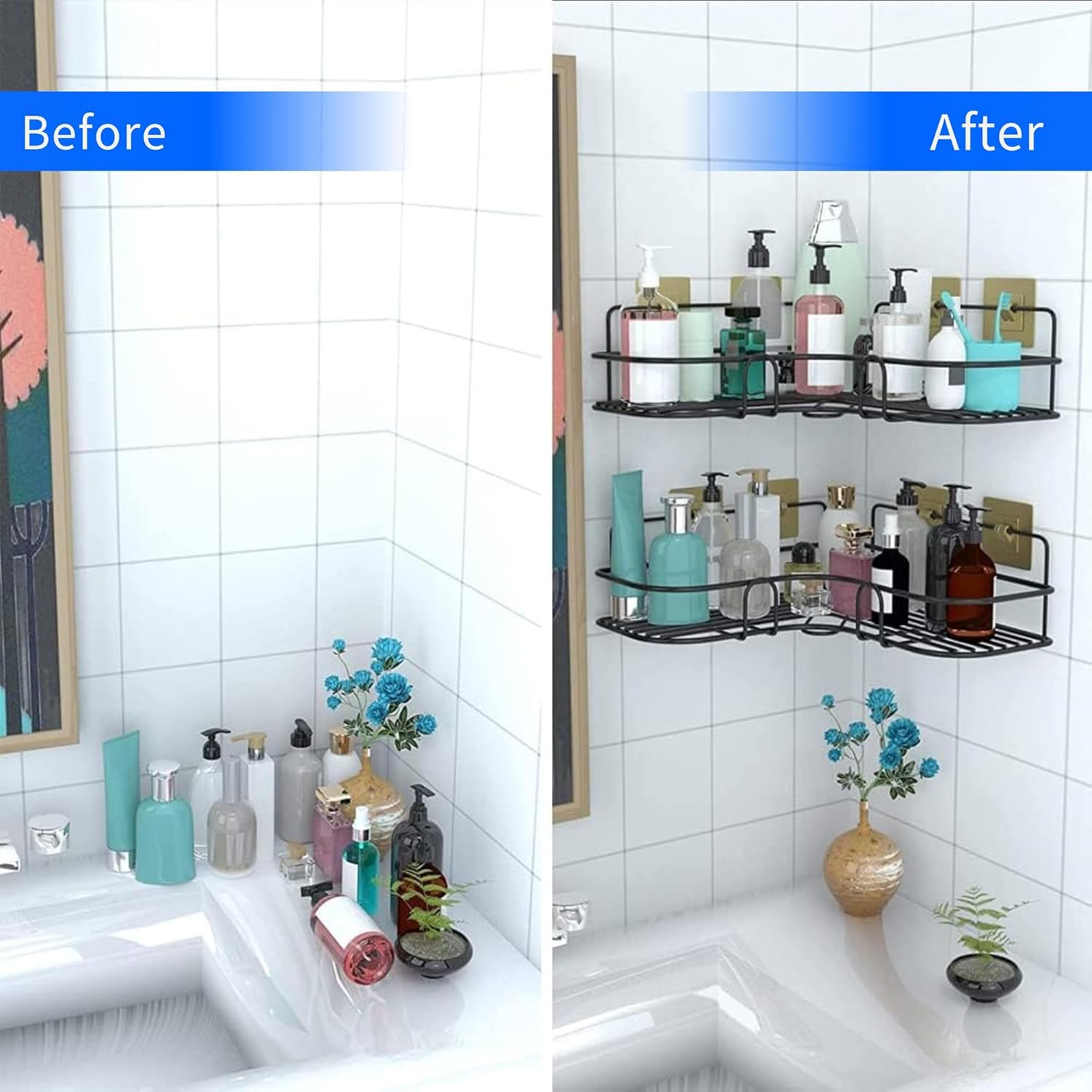 ALVENZA Metal Shower Shelf 2-Pack – Rustproof No-Drill Corner Organizer