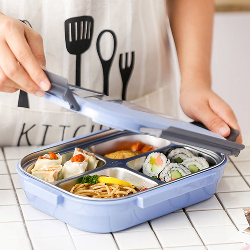 ALVENZA 4 Compartment Lunch Box – Stainless Steel & Transparent | CustomSpot