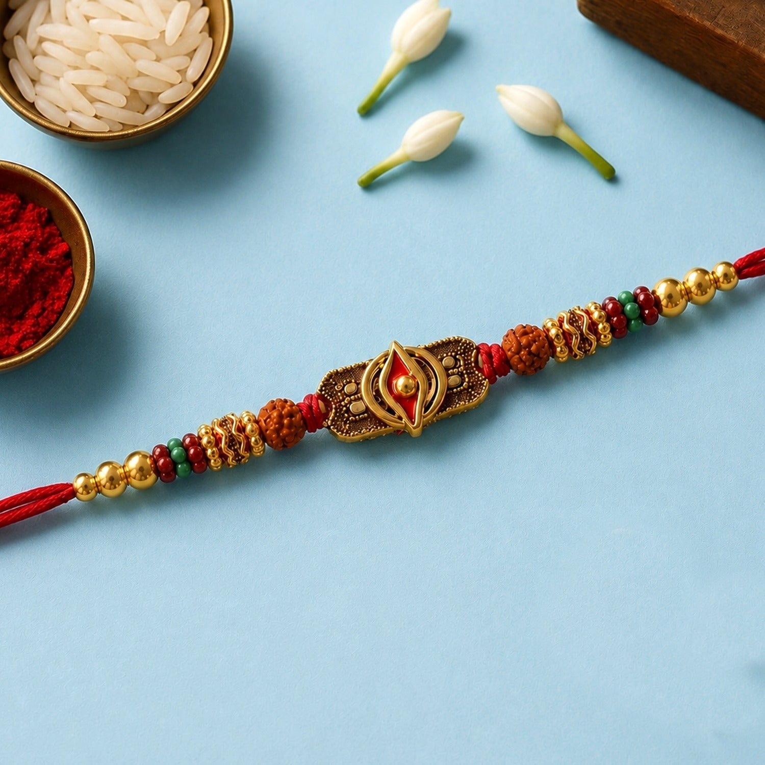 ALVENZA Rudraksha Rakhi – Antique Oxidized Design for Brother
