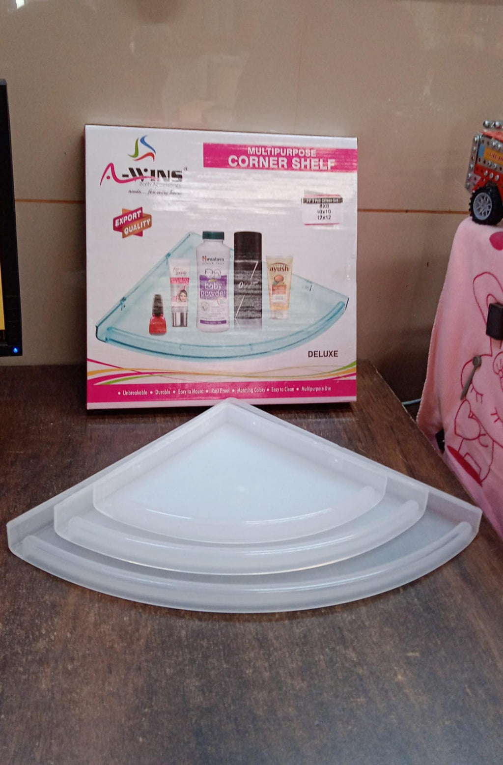 ALVENZA Plastic Corner Shelf Set – 3 Pcs Wall Mounted | Bathora