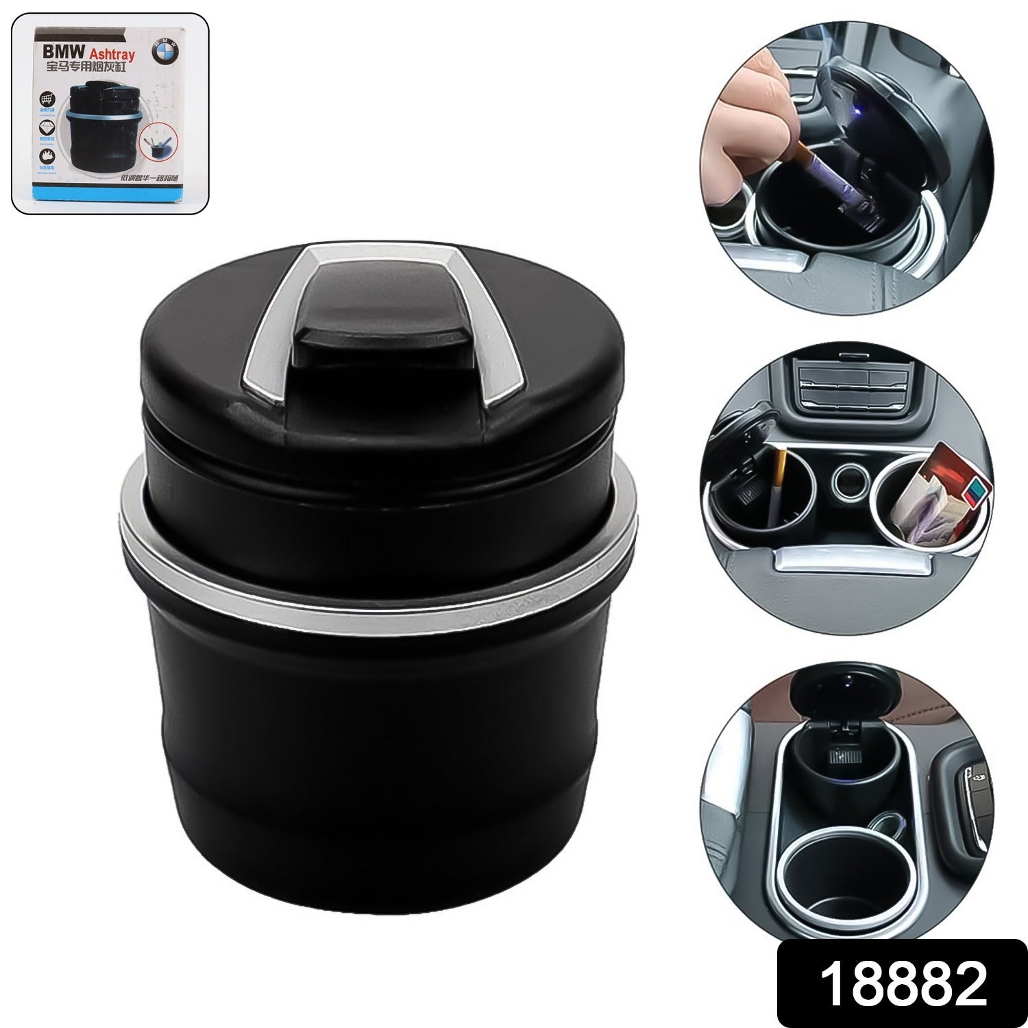 ALVENZA Car Ashtray with Lid & Blue LED Light – Portable Smokeless Design