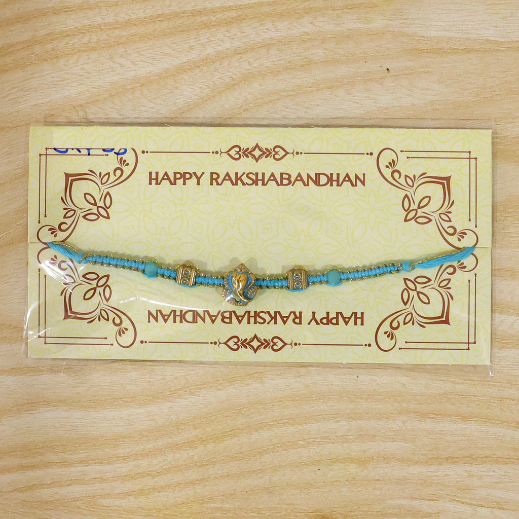 ALVENZA Turquoise Center Designer Rakhi with Gold Tone Detail and Elegant Bracelet Beauty