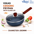 ALVENZA Ceramic Frypan – Non-Stick Coating with Glass Lid & Wooden Handle