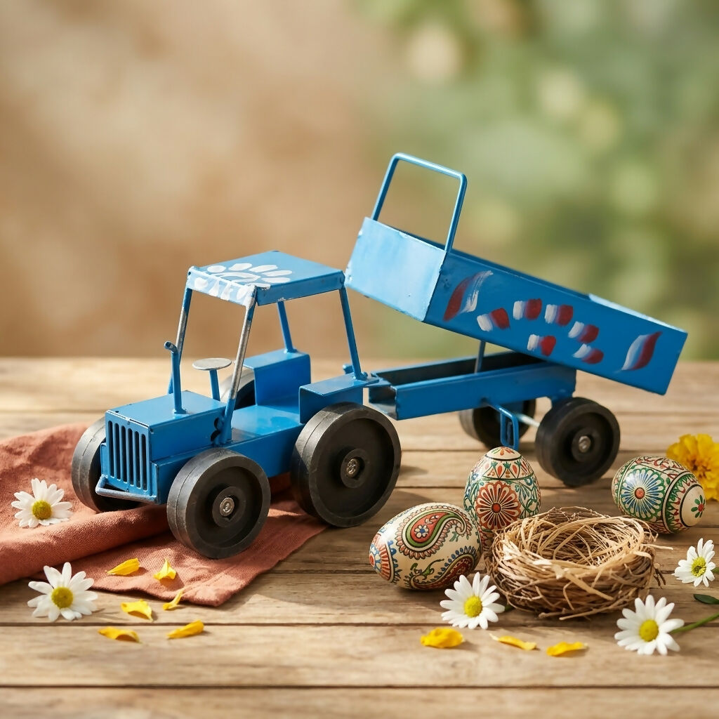 ALVENZA Handcrafted Blue Metal Tractor Toy – Vintage Charm & Durability