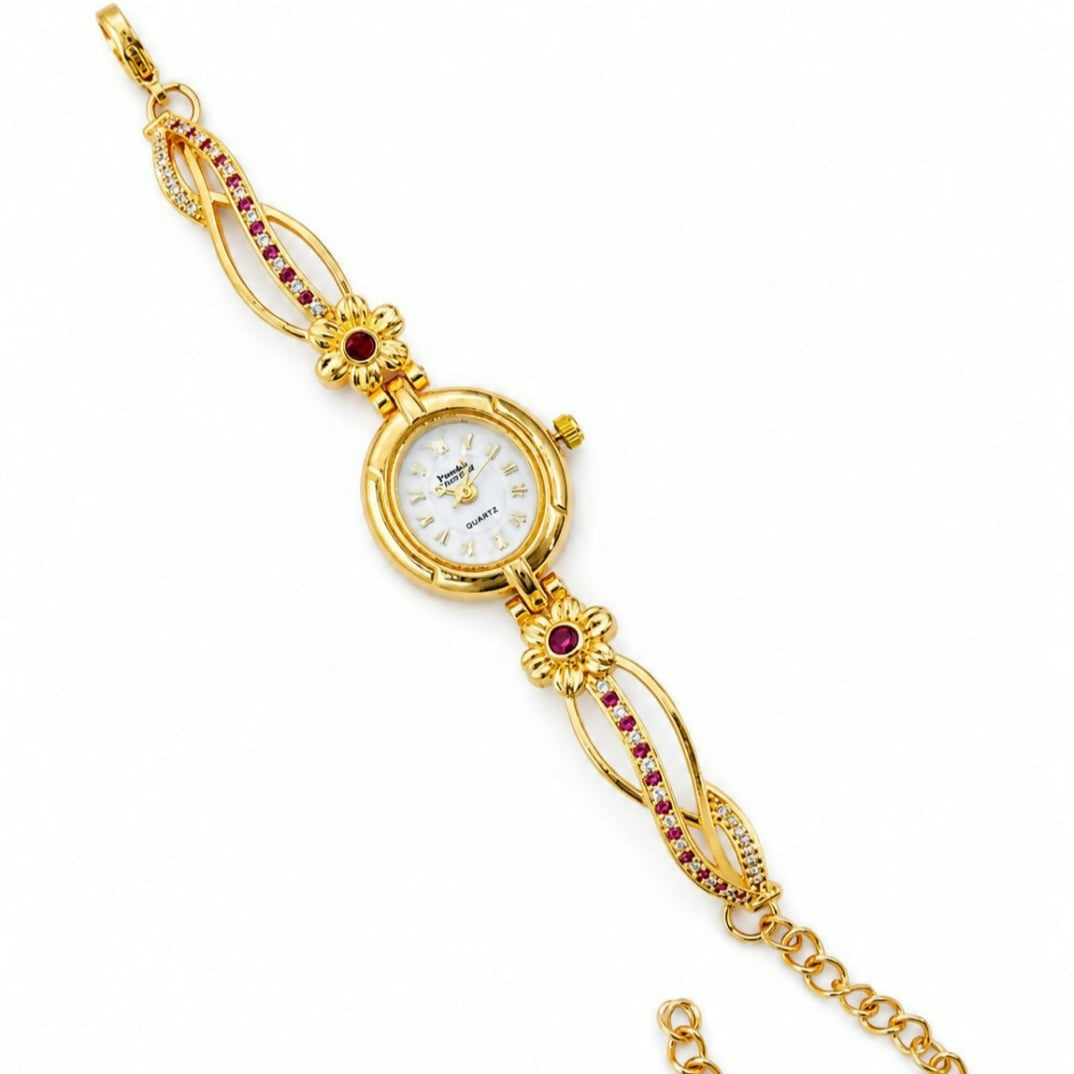 Royal Heritage Gold & Ruby Accent Bracelet Watch | Traditional & Partywear Jewelry Watch