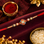 ALVENZA Round Red Meenakari AD Stone Designer Rakhi for Brother with Pearls