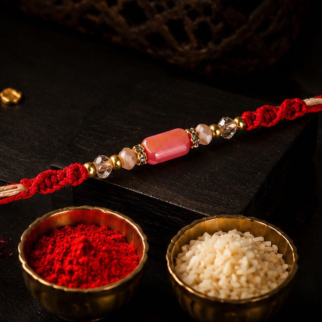 ALVENZA Sparkling Pearl Stone Rakhi with Colorful Thread and Premium Festive Beauty