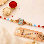 ALVENZA Sky Blue-Red Meenakari Designer Bhaiya Rakhi for Brother with Beads Gift