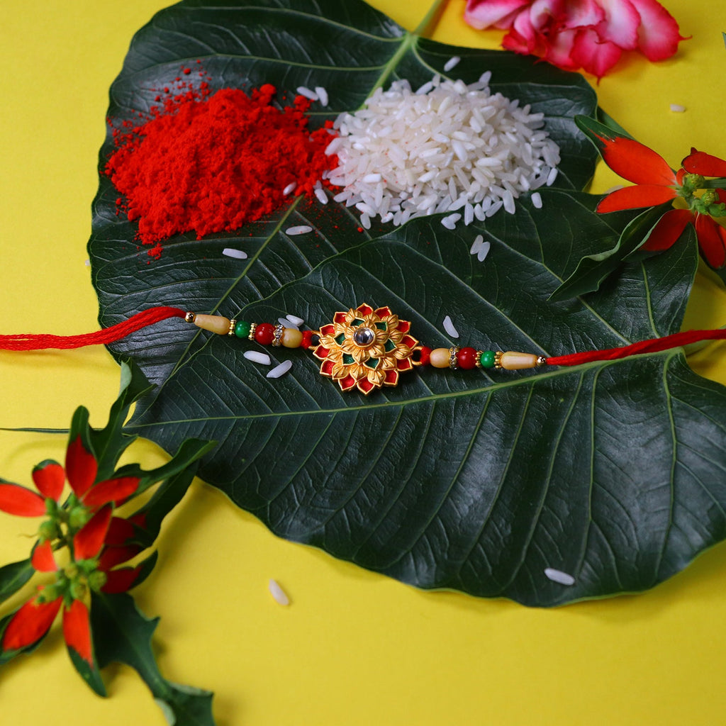 ALVENZA Flower Design Rakhi - Elegant Floral Thread for Brother