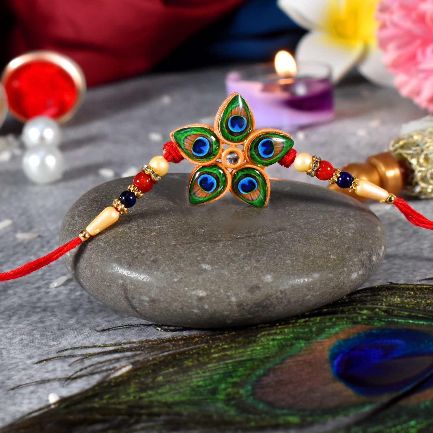 ALVENZA Mor Pankh Rakhi - Unique Star-Shaped Peacock Design for Raksha Bandhan