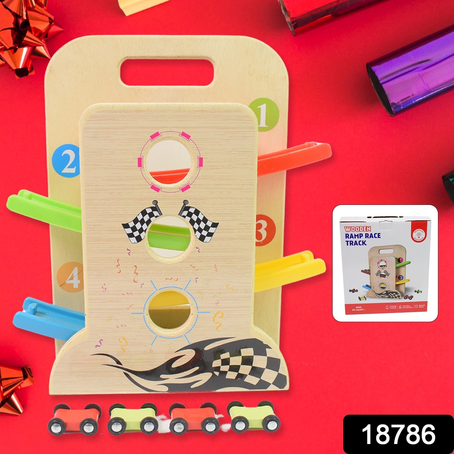 ALVENZA Wooden Ramp Racer – 4 Cars & Handle for Kids | Action Legion